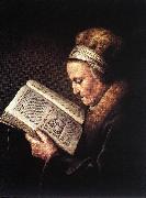 DOU, Gerrit Old Woman Reading a Bible dfg Spain oil painting artist